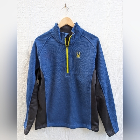 Spyder Outbound Blue With Yellow Zipper Half Zip Pullover Sweater Jacket Mens L - Picture 1 of 4
